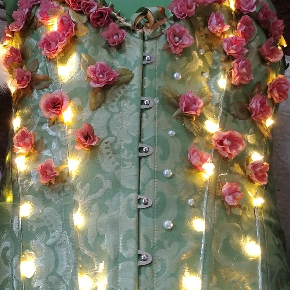 Green Floral LED Festival Cosplay Corset Bodice XL - Picture 1 of 8